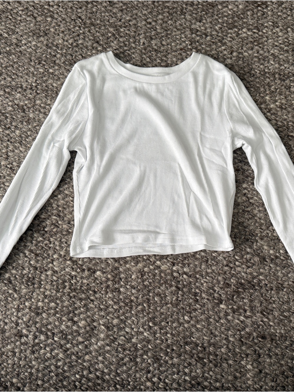 Women's Long-Sleeve Ribbed Crew Neck Top — White